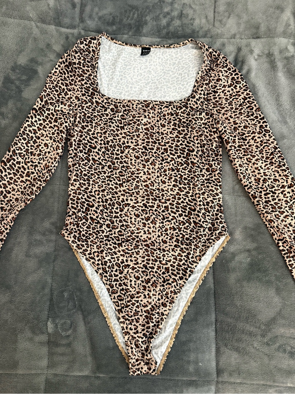 Leopard Print Long Sleeve One-Piece Bodysuit - Brown